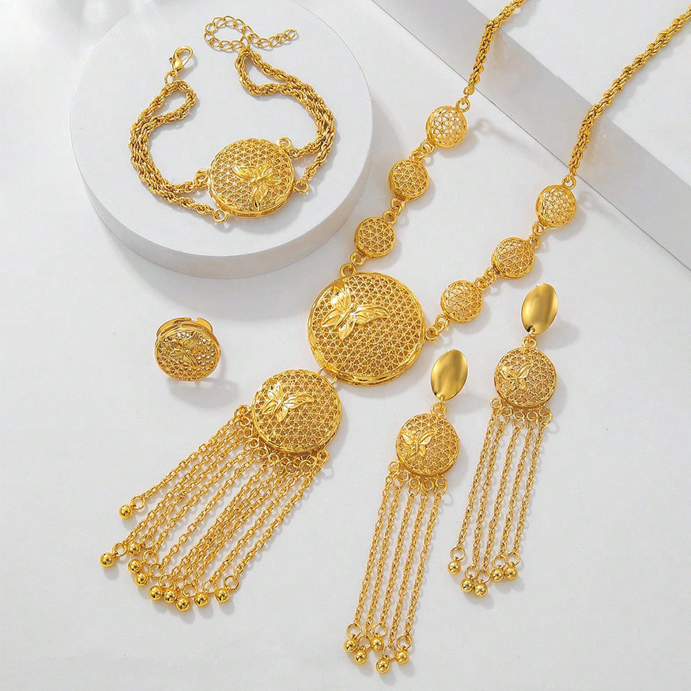 1 Set Of Fashionable And Gorgeous Butterfly Middle East Set, Wedding Decoration Necklace, Earrings, Bracelets, Ring Set For Women