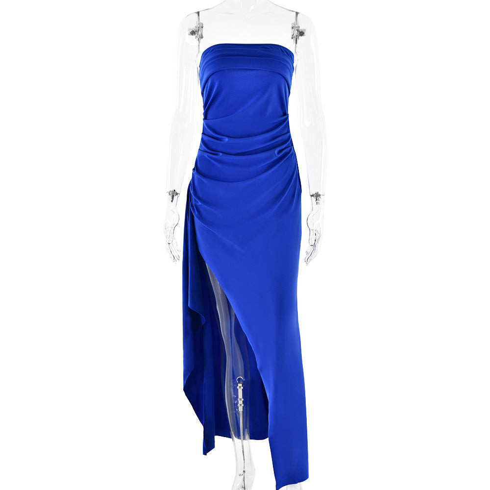 Evening Gown Women's One Neck Strapless Dress Fashionable And Sexy Backless High Slit Long Dress