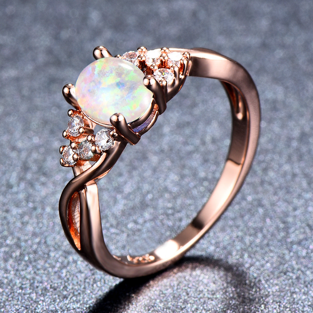 Rose Gold Small Diamond Simple Opal Ring