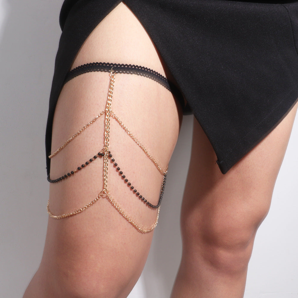 Women's Black Pearl Chain Leg Chain