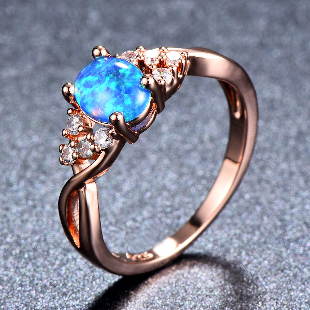 Rose Gold Small Diamond Simple Opal Ring