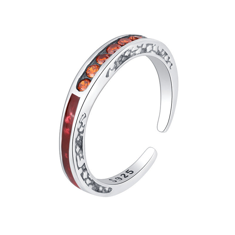 S925 Sterling Silver Exquisite Orange Zircon Set Adjustable Ring