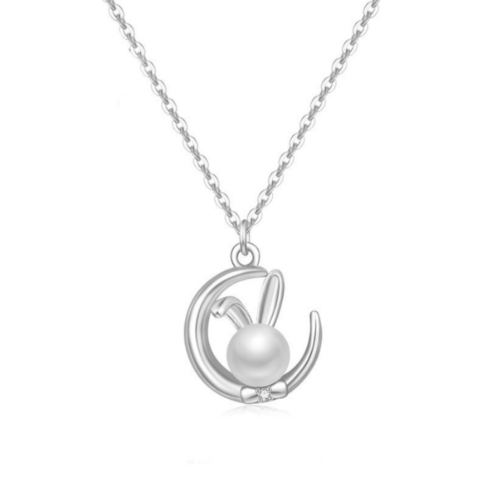 S925 Sterling Silver Zodiac Rabbit Necklace Female Pearl