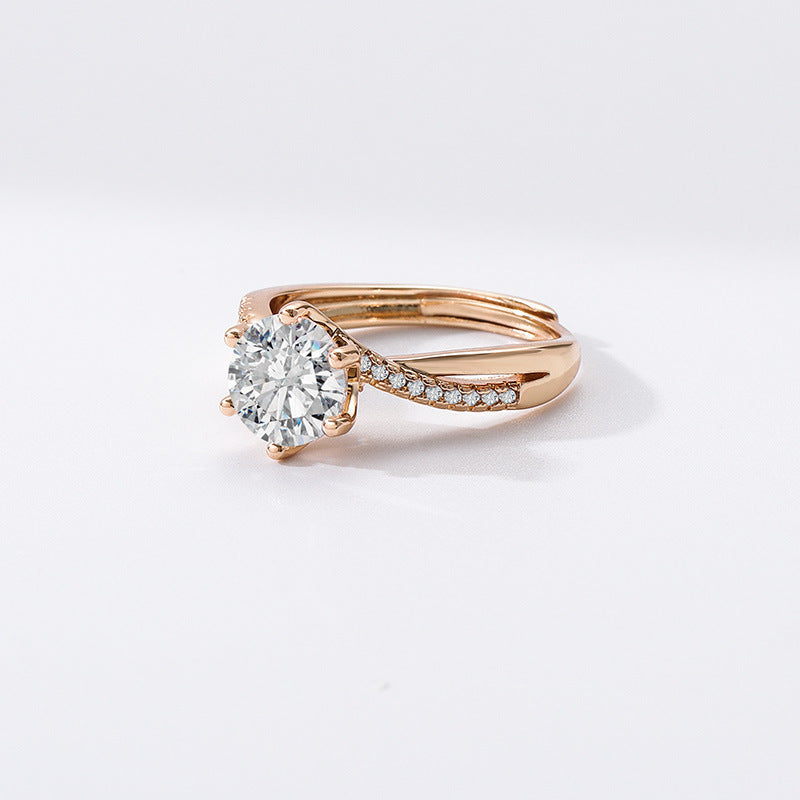 Affordable Luxury Style Champagne Gold Ring Personality Micro-inlaid Twisted Arm Six-claw