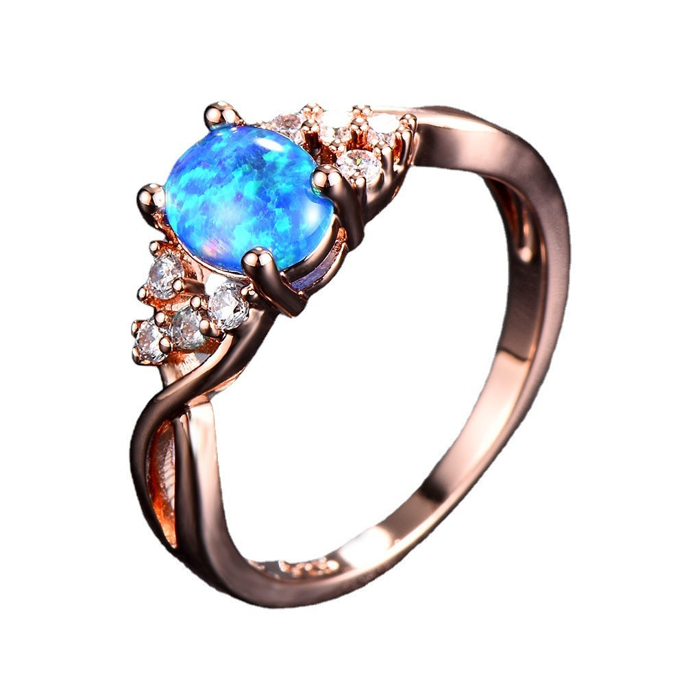 Rose Gold Small Diamond Simple Opal Ring