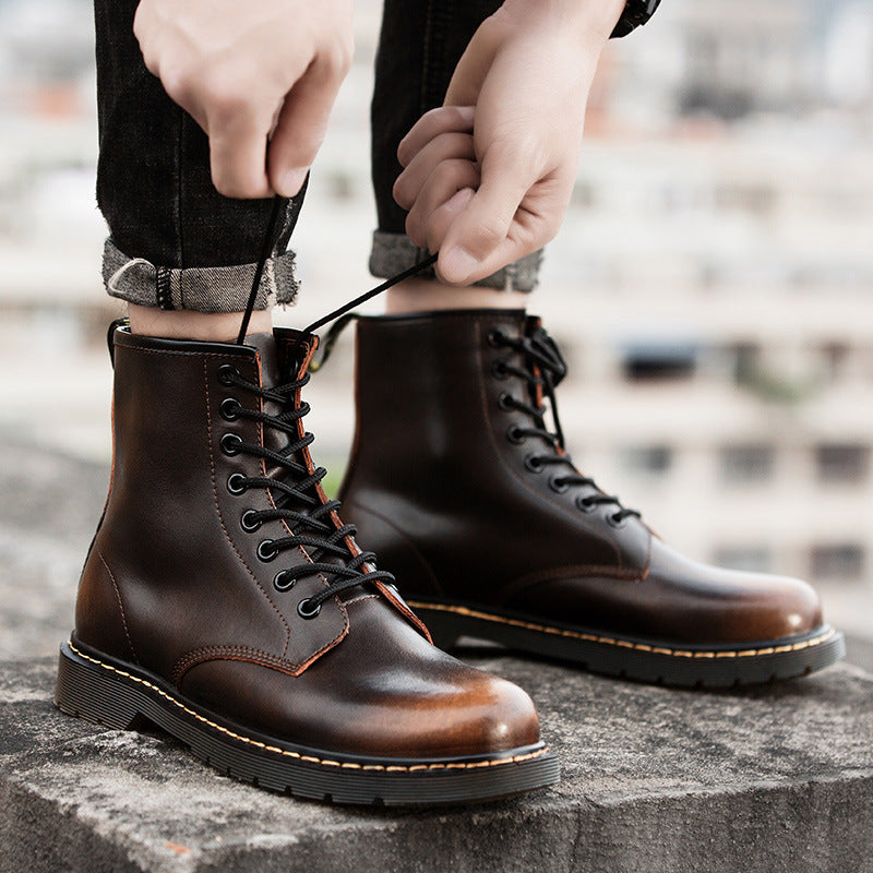 Men's High-top British Style Tooling Leather Martin Boots