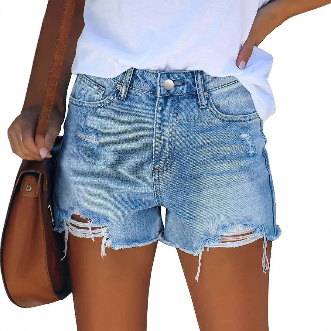 Women's Wash Hole Slim Fit All-matching Denim Shorts