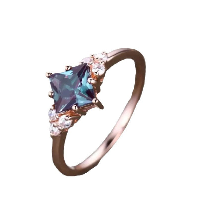 Japanese Exquisite Copper Inlaid Colorful Zircon Ring