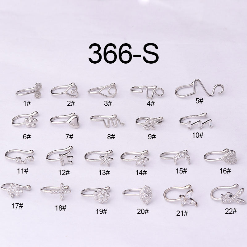 Brass Set Zircon Non-porous Piercing Clip Nose Ring