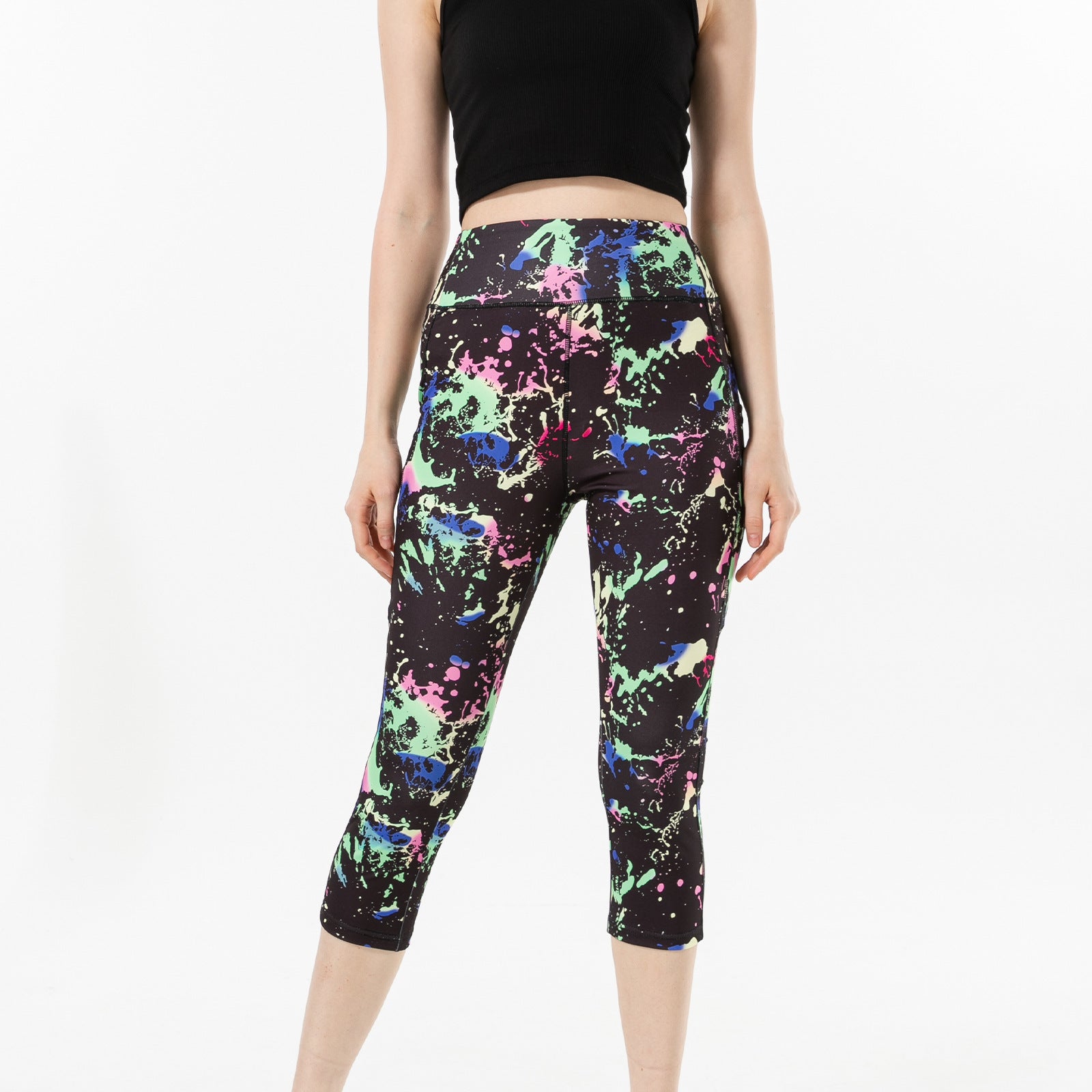 Three-color Water Drop Print Yoga Pants Pocket Cropped Leggings