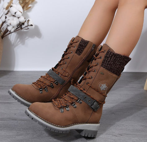 Plus Size Boots Women's Outer Wear Cloth Square Heel Side Zipper