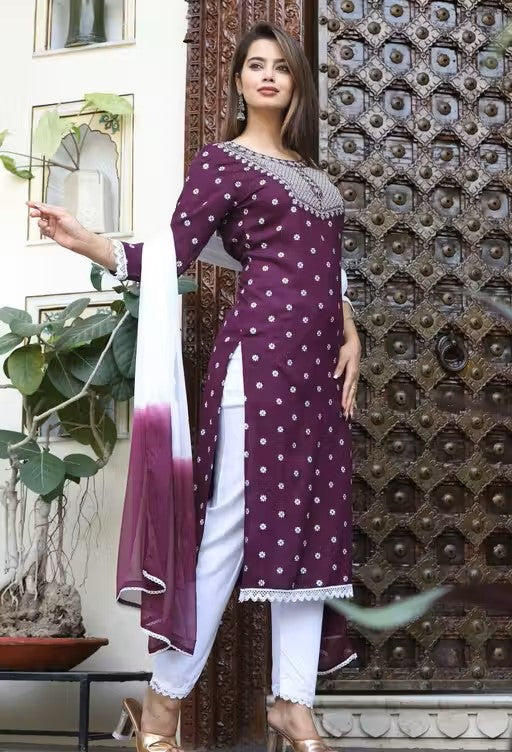 Beautiful Rayon Embroidery Neck Suit Set – Stylish 3 PC Outfit for Women