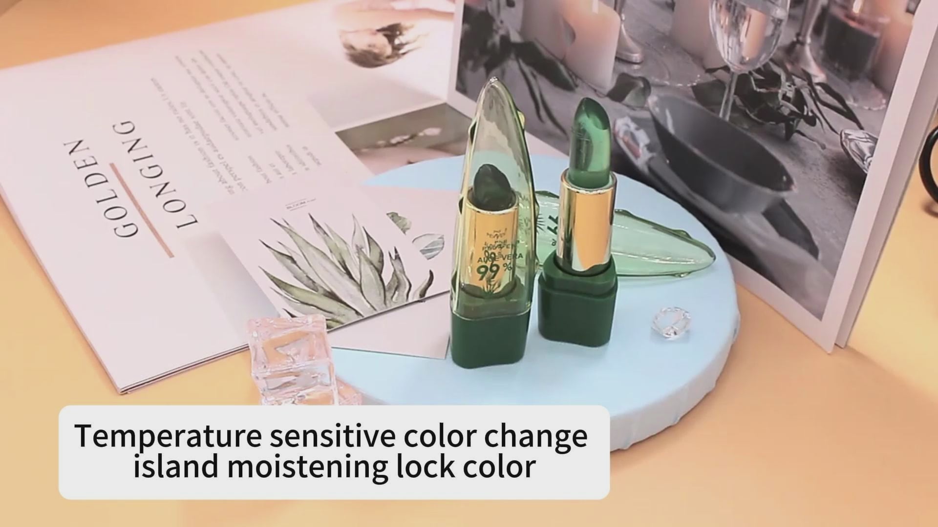 Load video: Aloe Vera Gel Color Changing Lipstick Gloss  Moisturizer Anti-drying Desalination Fine-grain Lip Blam Care