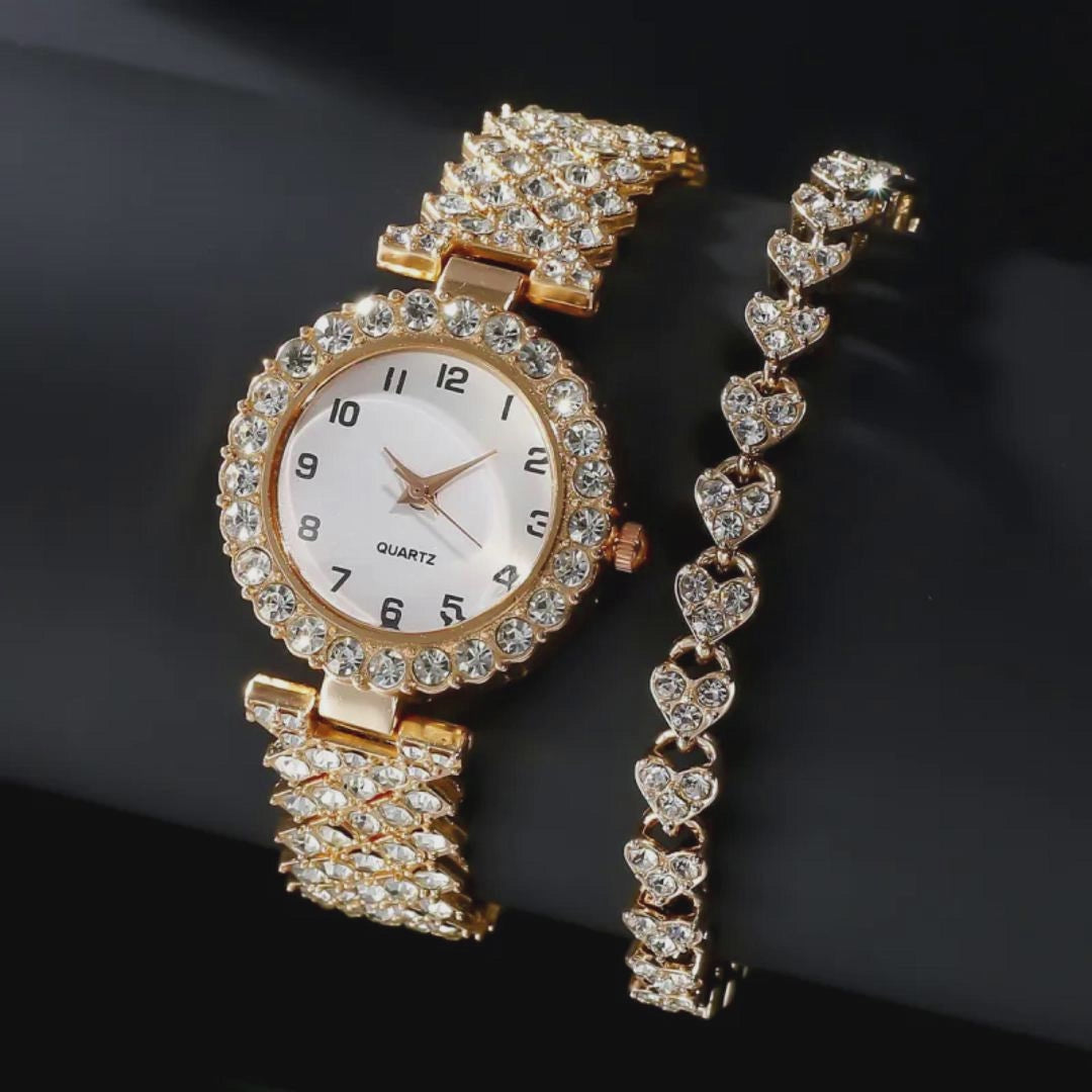 Load video: Fashion Jewelry 2pcs Luxury Fashion Women Watch Set Silver Strap Ladies Quartz Wristwatch Alloy Bracelet For Ladies Jewelry Set Clock Gift