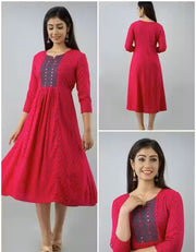 4U Fashion Women’s Pink Printed Embroidered Kurti – Festive & Party Look
