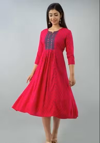 4U Fashion Women’s Pink Printed Embroidered Kurti – Festive & Party Look